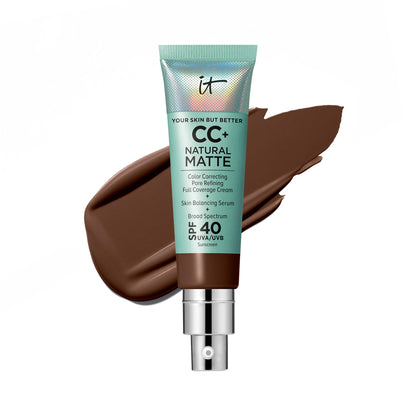 IT Cosmetics CC+ Cream Natural Matte Foundation with SPF 40 - Shine-Reducing &amp; Long-Wear Full Coverage Foundation For Oily Skin - With Hyaluronic Acid - Fragrance Free &amp; Non-Comedogenic - 1.08 fl oz