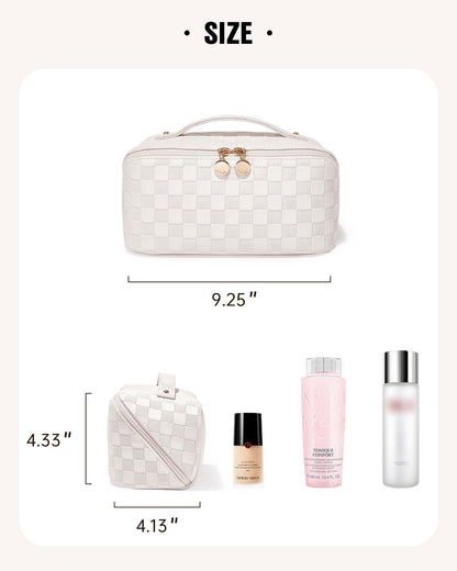EACHY Travel Makeup Bag,Large Capacity Cosmetic Bags for Women,Waterproof Portable Pouch Open Flat Toiletry Bag Make up Organizer with Divider and Handle