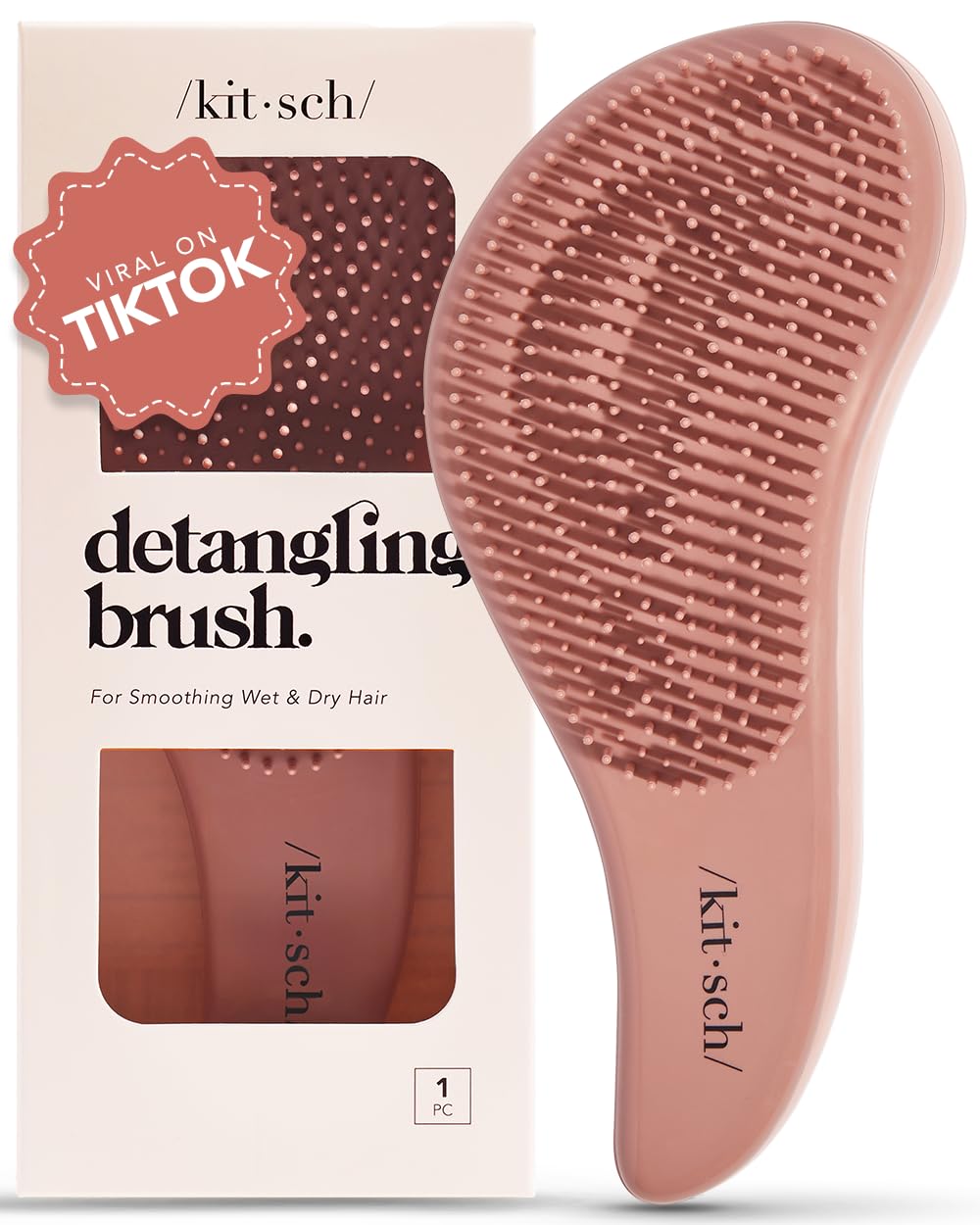 Kitsch Detangler Brush for Curly, Straight, Wet and Dry Hair - No Pain Hair Detangler Brush with Flexible Bristles, Easy-to-Hold, Shower &amp; Travel Hair Brush for Adults and Kids - Black