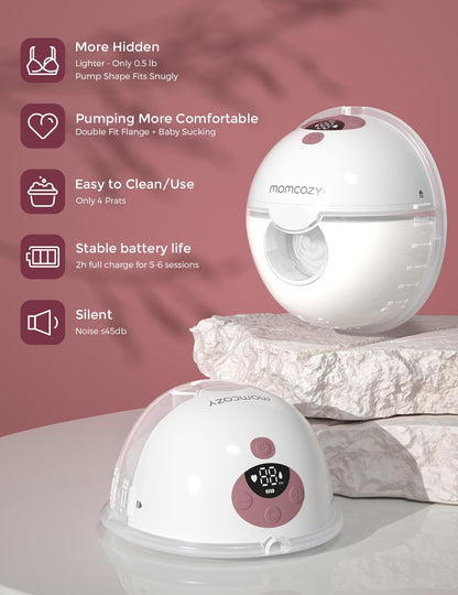 Momcozy Breast Pump Hands Free M5, Wearable Breast Pump of Baby Mouth Double-Sealed Flange with 3 Modes &amp; 9 Levels, Electric Breast Pump Portable - 24mm, 2 Pack Mint
