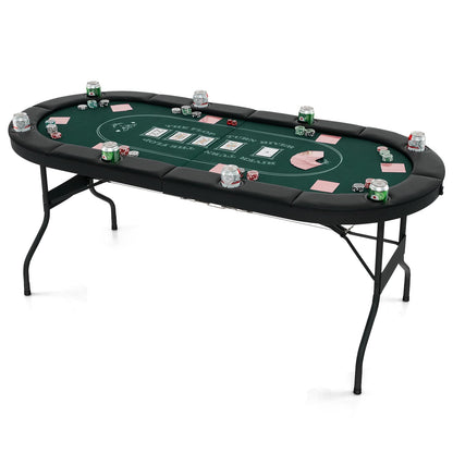 GYMAX Poker Table Foldable, 8-Player Texas Holdem Poker Table with Metal Cup Holders, Casino Grade Felt &amp; Padded Rails, Portable Folding Poker Table for Leisure Game, Homes, Game Rooms (Black)