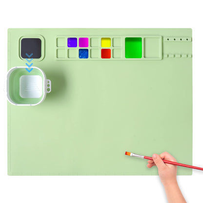 AWOKE Silicone Painting Mat - 20&quot;X16&quot; Silicone Art Mat with 1 Water Cup for Kids - Silcone Craft Mat has12 Color Dividers - 2 Paint Dividers (White)