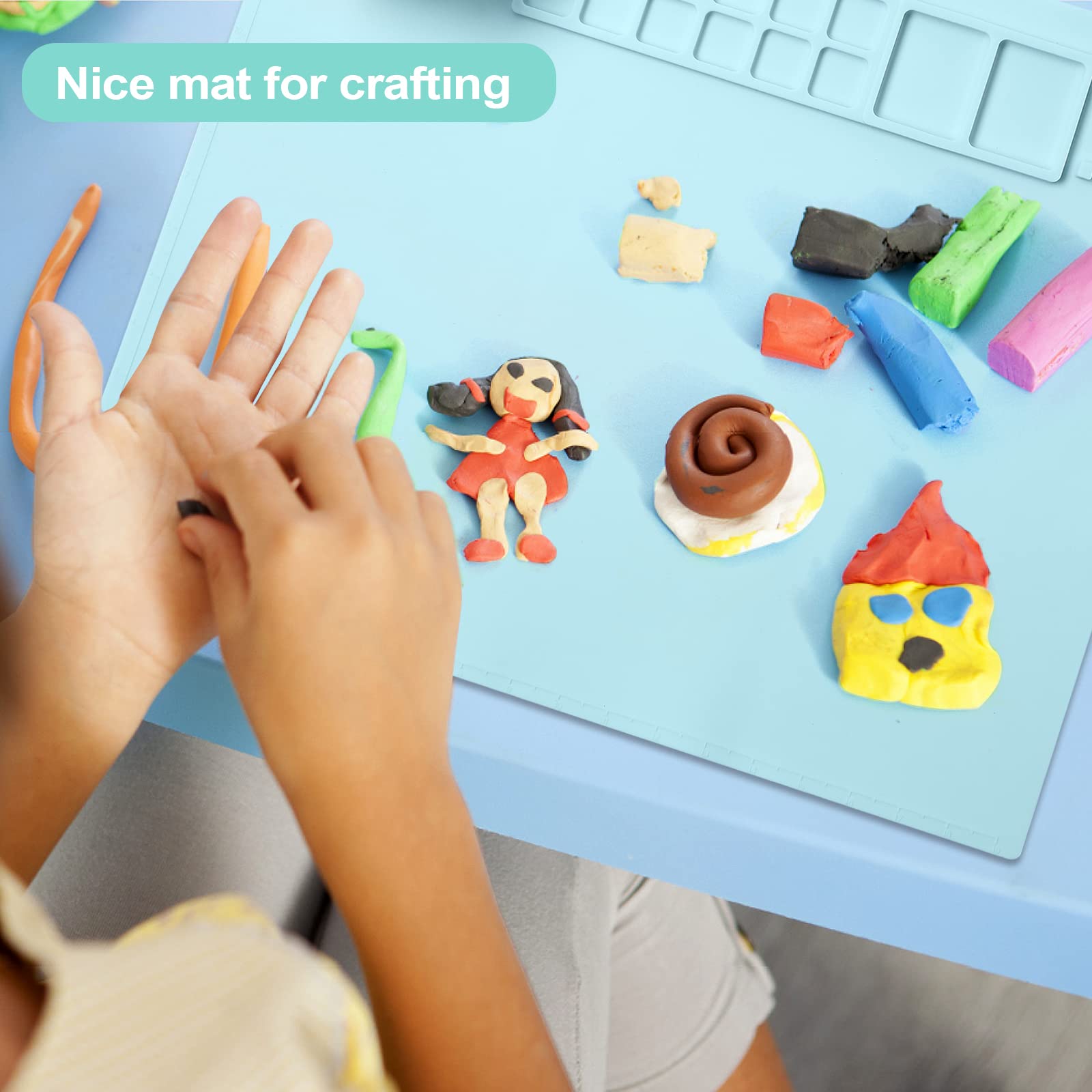 AWOKE Silicone Painting Mat - 20&quot;X16&quot; Silicone Art Mat with 1 Water Cup for Kids - Silcone Craft Mat has12 Color Dividers - 2 Paint Dividers (White)