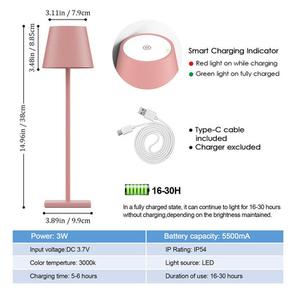 2-Pack LED Cordless Table Lamp, Rechargeable Battery Desk lamp 3W 5500mAh Battery Operated Stepless Dimming Modern Portable Table Light for Restaurant/Bedroom/Outdoor IP54 Waterproof (Off White)