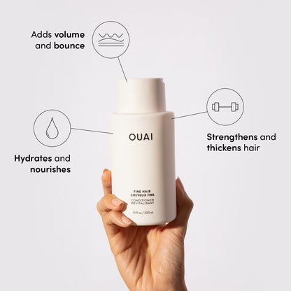 OUAI Fine Shampoo and Conditioner Set - Sulfate Free Shampoo and Conditioner for Fine Hair - Made with Keratin, Marshmallow Root, Shea Butter &amp; Avocado Oil - Free of Parabens &amp; Phthalates (10 Fl Oz)