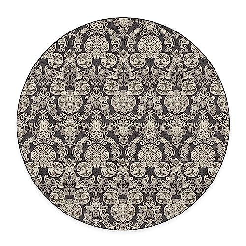 RUGGABLE Disney Traditional Mickey Mouse Washable Rug - Perfect Area Rug for Nursery Playroom Kids Room - Pet &amp; Child Friendly - Stain &amp; Water Resistant - Damask Grey 3&