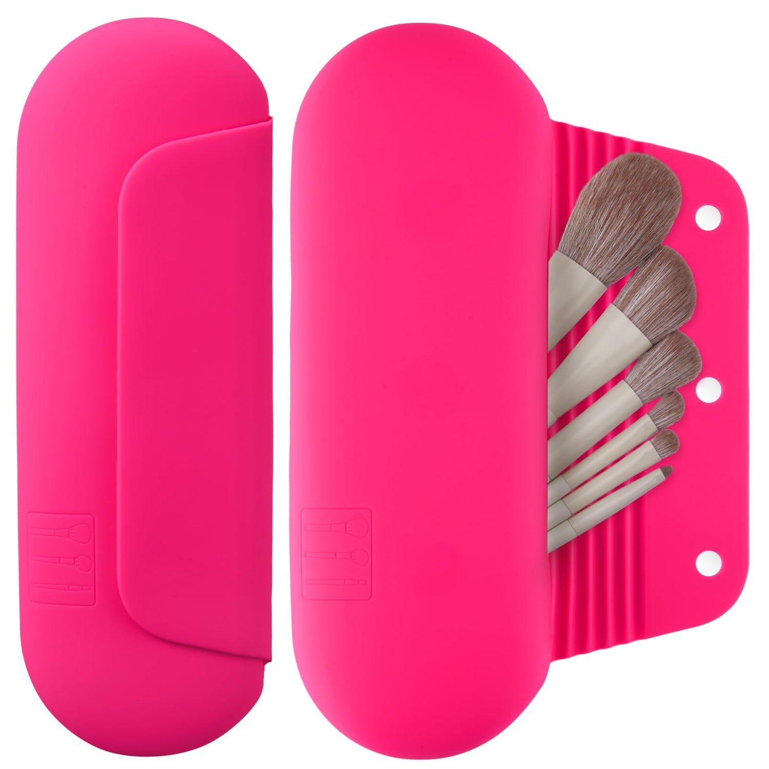 AGIKET Silicone Makeup Brush Holder Travel Cosmetic Bag：Soft Portable Cosmetic Face Brushes Holder with Upgrade Anti-Fall Out Magnetic Closure, Large Travel Makeup Brush Case - Walnut