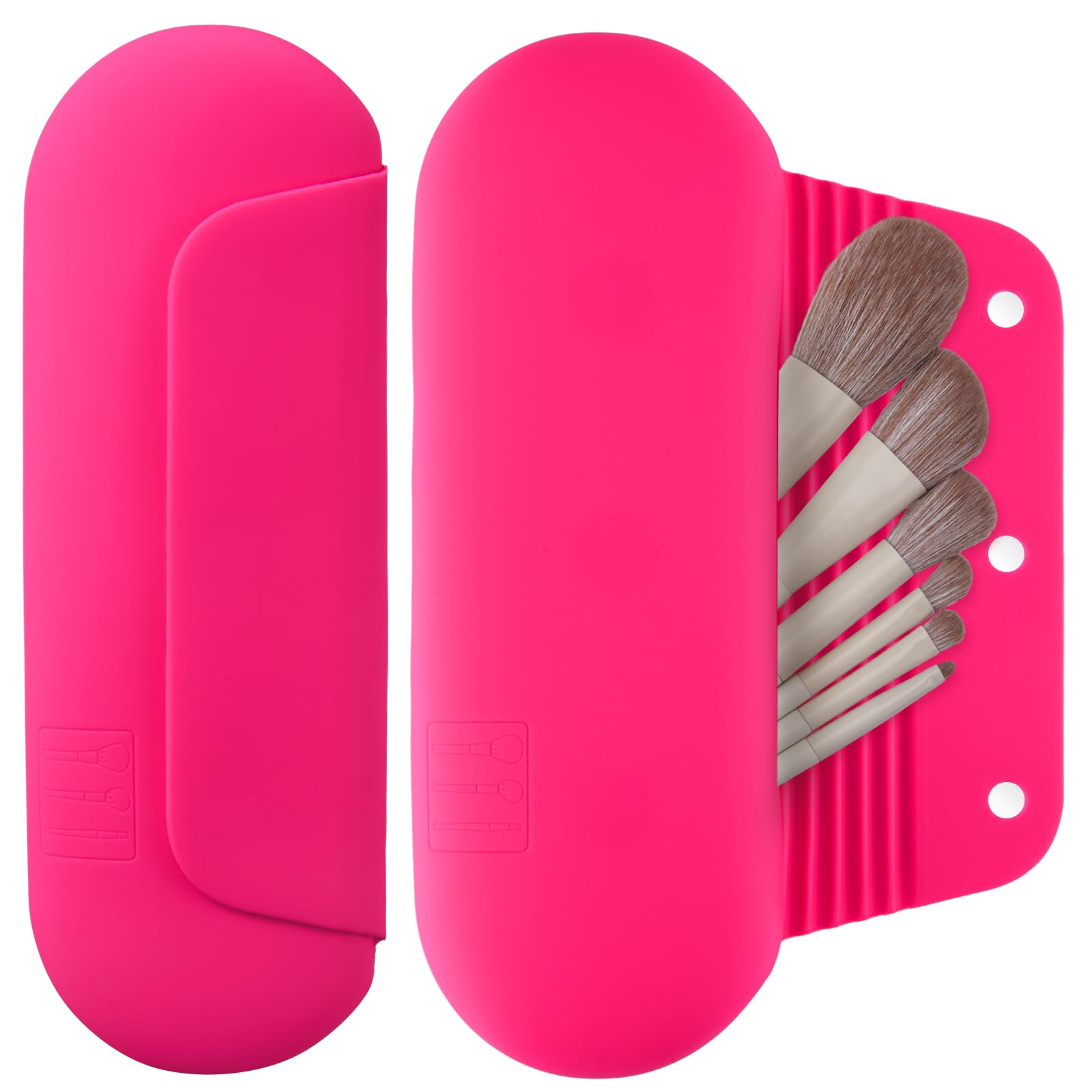AGIKET Silicone Makeup Brush Holder Travel Cosmetic Bag：Soft Portable Cosmetic Face Brushes Holder with Upgrade Anti-Fall Out Magnetic Closure, Large Travel Makeup Brush Case - Walnut