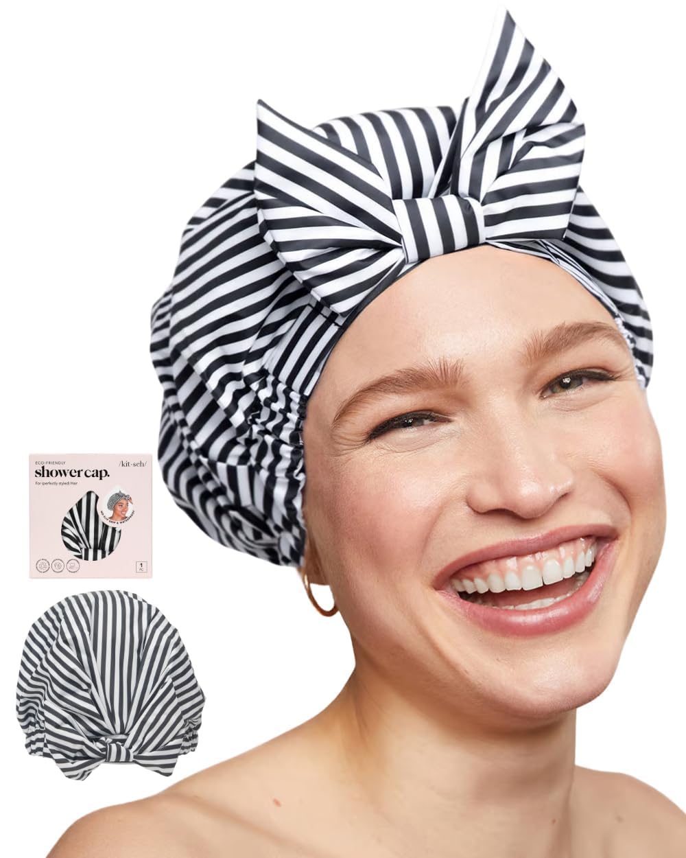 Kitsch Luxury Shower Cap for Women - Reusable Shower Cap for Long Hair with Non Slip Silicon Grip | Waterproof Hair Cap for Shower with One Size Fits Most | Stylish Hair Cover for Shower (Blush Dot)