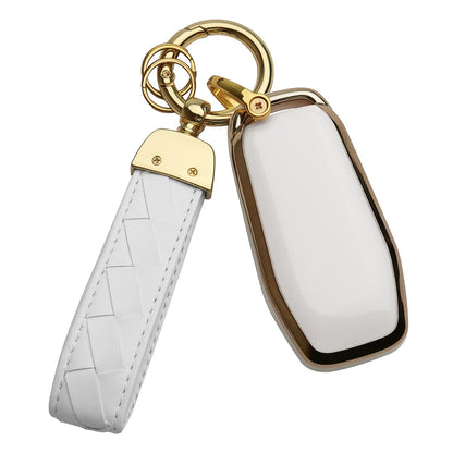 for Ford Key Fob Cover Keychain Fit for 2013-2016 Fusion 2015-2017 Mustang F-150 Explorer,Smart Key Shell Case (Ivory White)