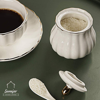 SWEEJAR Royal Ceramic Sugar and Creamer Set &amp; Espresso spoons 18/10 Stainless Steel