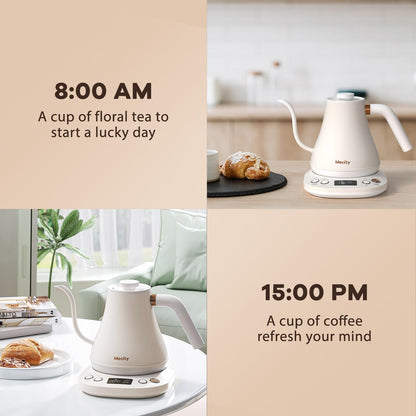 Mecity Electric Gooseneck Kettle With Keep Warm Function &amp; LCD Display Automatic Shut Off Coffee Kettle Temperature Control Pour Over Kettle 1200 Watt, 0.8L, 120V, Off White