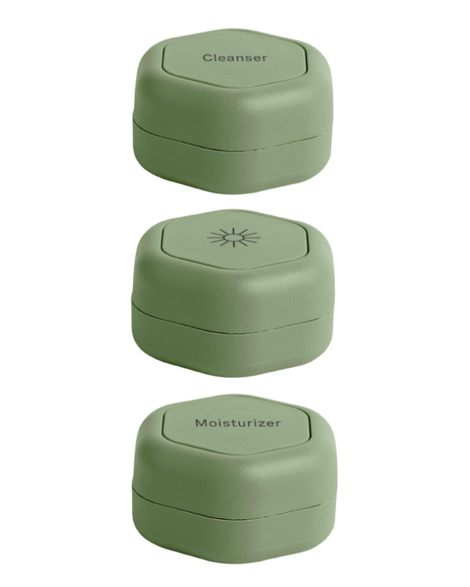 Cadence Travel Containers - Skincare Set - Magnetic Travel Capsules - for Facial Cleanser, Moisturizer, Sunscreen - 3 Small Capsules (0.56oz) with Cleanser, Moisturizer &amp; Sun-Icon Labels - Sand