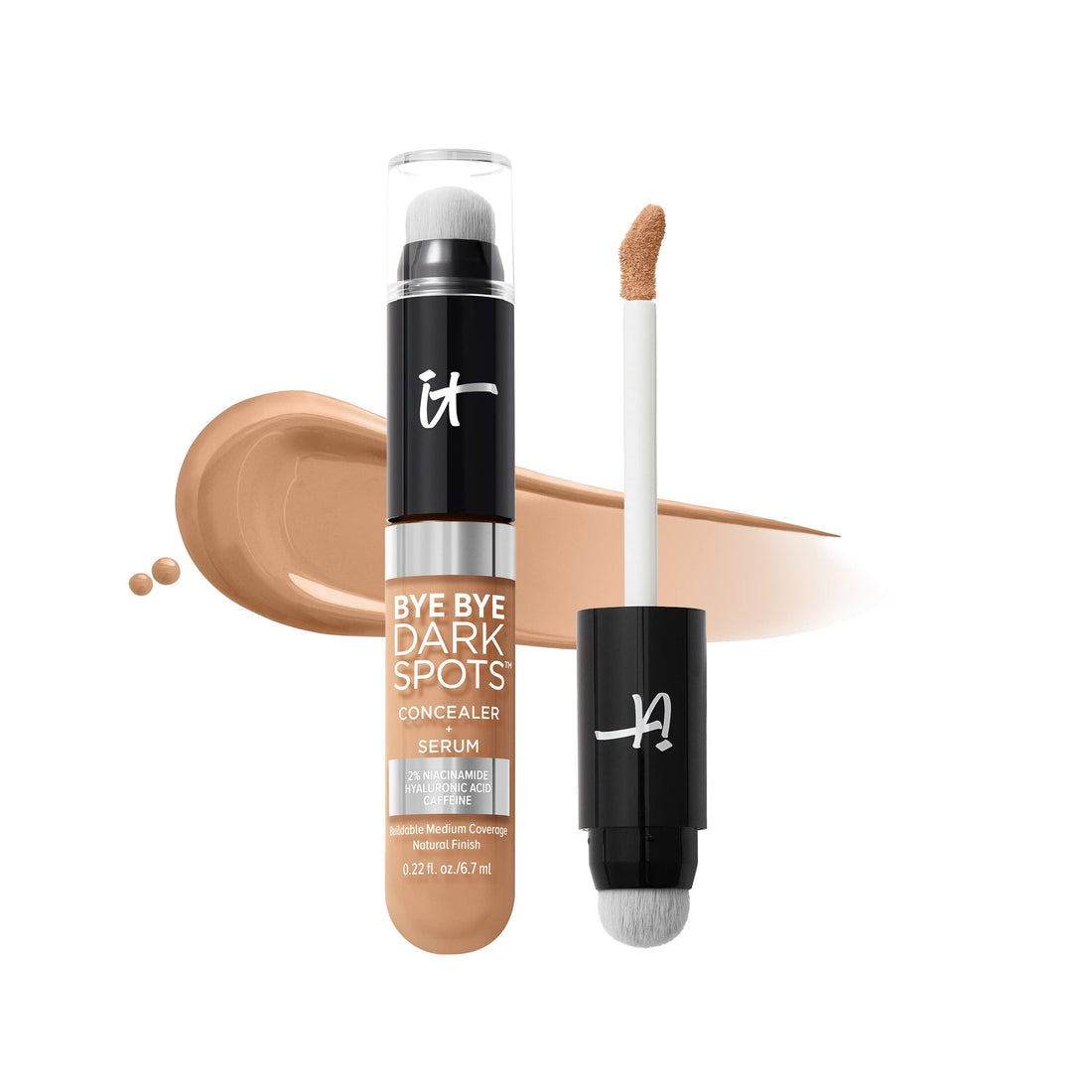 IT Cosmetics Bye Bye Dark Spots Concealer + Brightening Serum – 2% Niacinamide, Hyaluronic Acid &amp; Caffeine - Medium Coverage, Natural Finish, All Skin Types - 0.22 fl oz