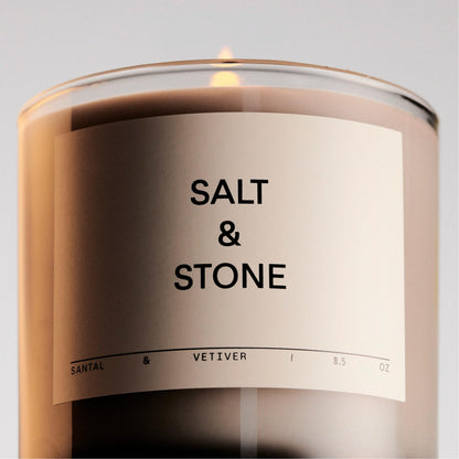 SALT &amp; STONE Scented Candle for Women &amp; Men | Hand-Poured, Aromatic &amp; Fragrant | Natural Coconut &amp; Soy Blend Wax | 100% Cotton Wick | Long-Lasting 50 Hour Burn Time (8.5 oz) (Santal &amp; Vetiver)