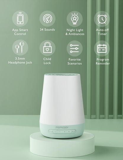 Baby Sound Machine, Momcozy White Noise Machine for Baby Sleeping with Night Light, Toddler Sleep Trainer 34 Soothing Sleep Sounds, Timer, App Remote Control, Personal Sleep Routine Alarm Clock(Blue)