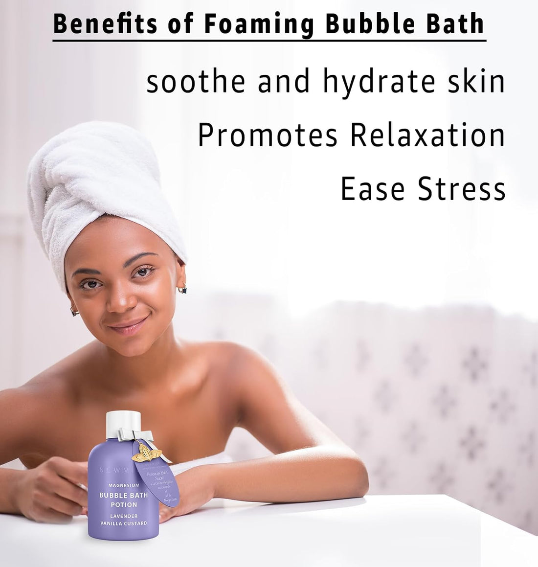 Magnesium Bubble Bath Lavender Vanilla - Luxury Long Lasting Bubble Foaming Bath For Sore Muscles - Epsom Salt Moisturizing Relaxing Stress Relief - Spa Self Care Spa Gift for Women Birthday Christmas