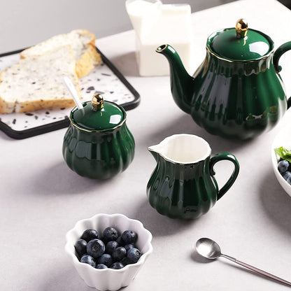 Sweejar Royal Ceramic Sugar and Creamer Set, 3 Piece Set with Cream Pitcher, Sugar Bowl, Sugar Set with Lid &amp; Spoon, Coffee Serving Set Wedding Gift(White)