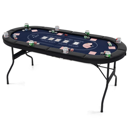 GYMAX Poker Table Foldable, 8-Player Texas Holdem Poker Table with Metal Cup Holders, Casino Grade Felt &amp; Padded Rails, Portable Folding Poker Table for Leisure Game, Homes, Game Rooms (Black)