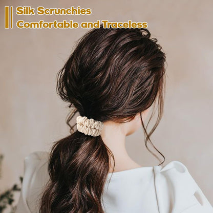 6PCS Silk Scrunchies for Hair, 100% Mulberry Silk Hair Ties, Scrunchies for Women Girls, Elastic Ponytail Holders No Damage