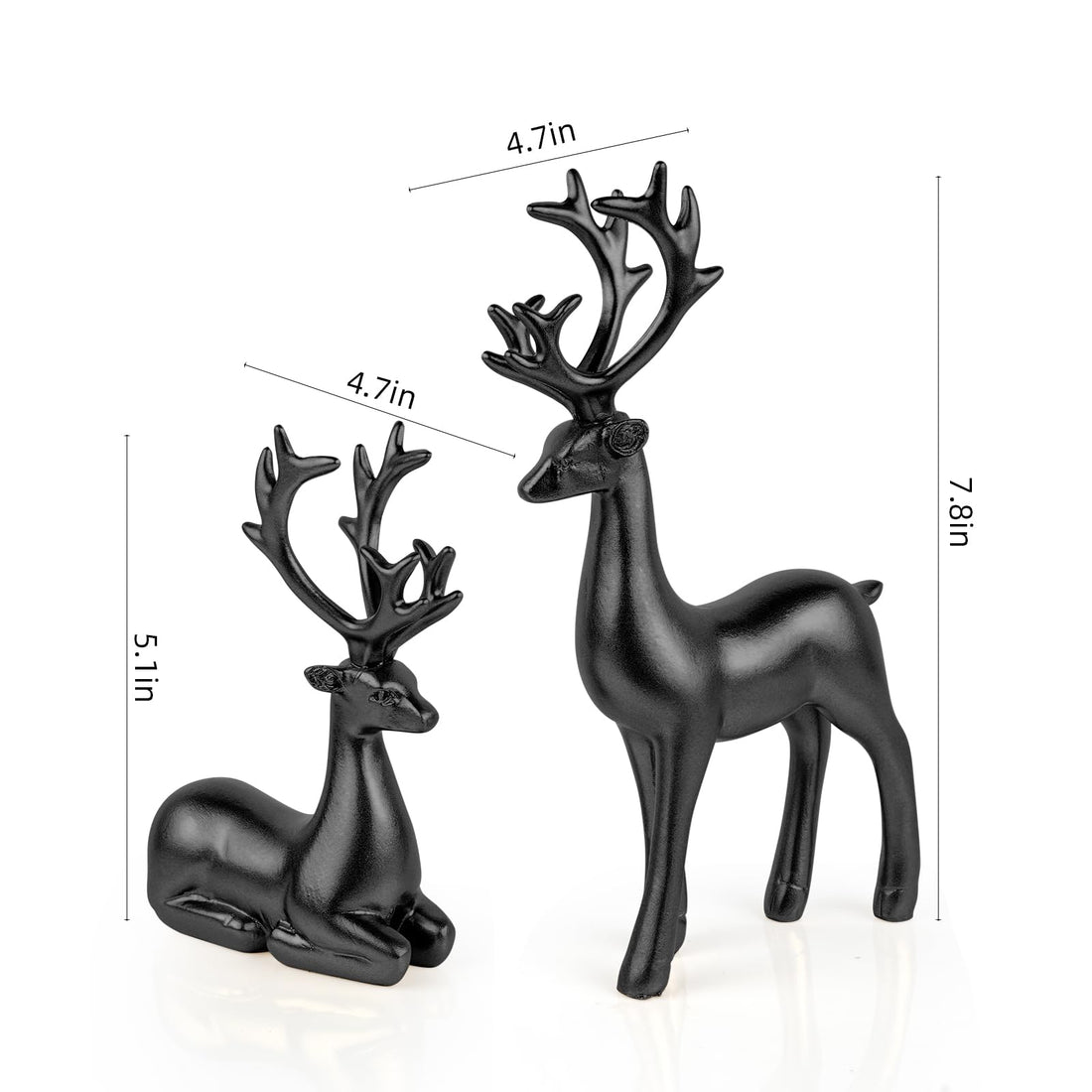 2 Pack Resin Christmas Reindeer Figurines Deer Statues Elk Sculpture Deer Ornaments for Living Figurine Statues TV Cabinet Home Office Wine Cabinet Decoration (Black)