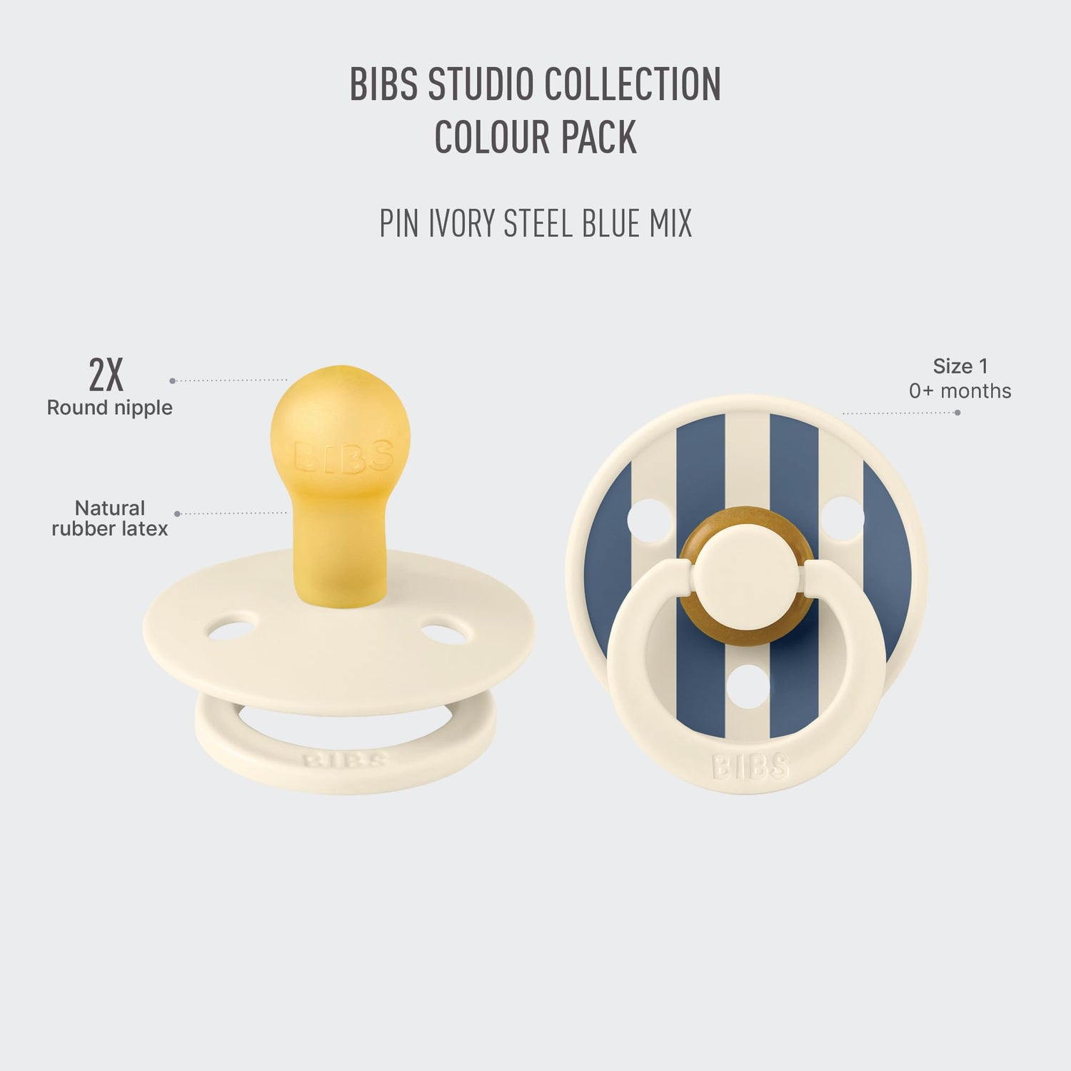 BIBS Pacifiers - Studio Collection | Natural Rubber Baby Pacifier | Set of 2 BPA-Free Soothers | Made in Denmark | (Blush mix, 0-6 Months)