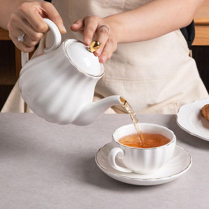 Sweejar Royal Teapot, Ceramic Tea Pot with Removable Stainless Steel Infuser, Blooming &amp; Loose Leaf Teapot - 28 Ounce(White)