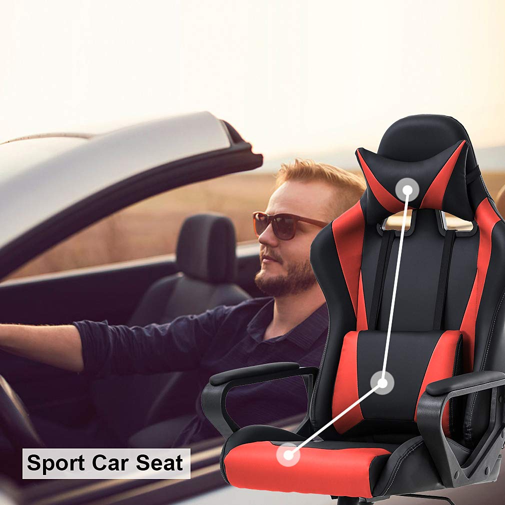 Ergonomic Office Chair, High-Back White Gaming Chair with Lumbar Support PC Computer Chair Racing Chair PU Task Desk Chair Ergonomic Executive Swivel Rolling Chair for Back Pain Women, Men (Black)