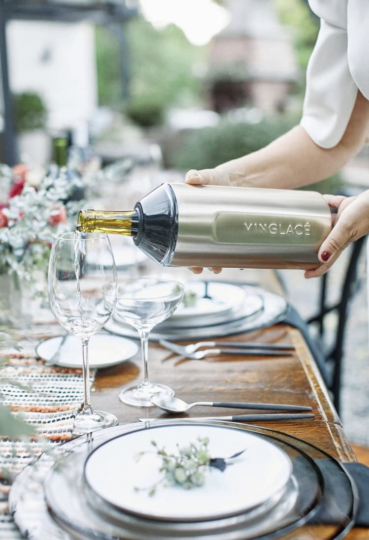Vinglacé Wine Bottle Chiller- Portable Champagne Insulator- Stainless Steel Wine Cooler Sleeve, White