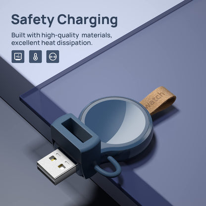 NEWDERY Charger for Apple Watch Portable iWatch USB Wireless Charger, Travel Cordless Charger with Light Weight Magnetic Quick Charge for Apple Watch Ultra 2 Series 9 8 7 6 5 4 3 2 1 SE, White