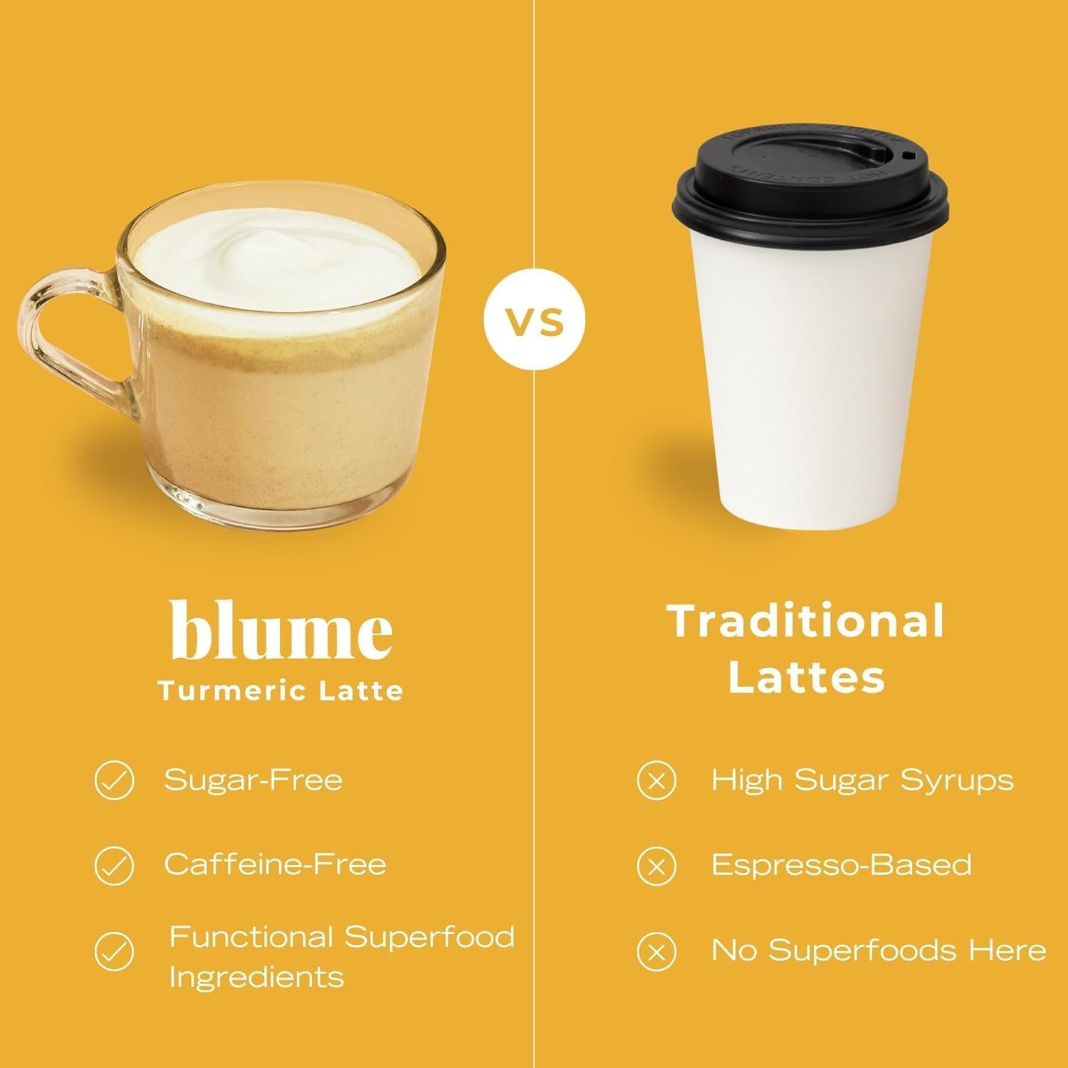 Blume Golden Milk with Turmeric and Ginger - Superfoods Golden Milk Latte Powder - Caffeine, Sugar &amp; Gluten Free - Vegan &amp; Keto Friendly Turmeric Latte - 30 Servings