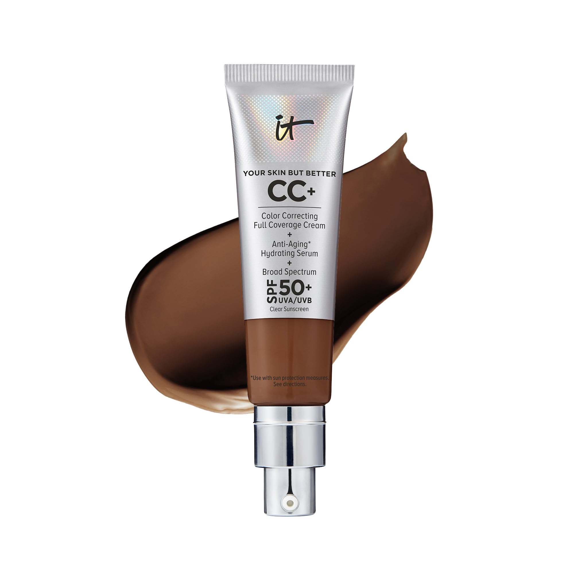 IT Cosmetics Your Skin But Better CC+ Cream - Color Correcting Cream, Full-Coverage Foundation, Hydrating Serum &amp; SPF 50+ Sunscreen - Natural Finish - 1.08 fl oz