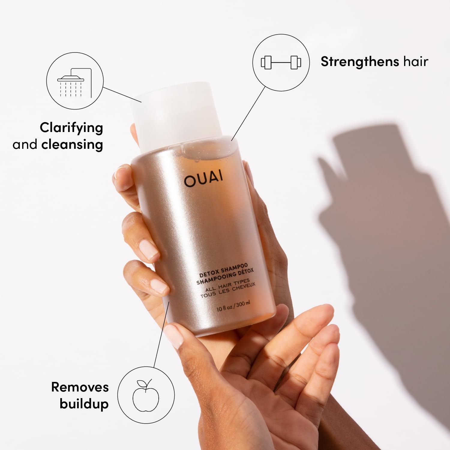 OUAI Detox Shampoo - Clarifying Shampoo for Build Up, Dirt, Oil, Product and Hard Water - Apple Cider Vinegar &amp; Keratin for Clean, Refreshed Hair - Sulfate-Free Hair Care (10 oz)