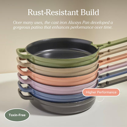 Our Place Cast Iron Always Pan | Premium Enameled, Toxin-Free Surface | 10-inch 8-in-1 Multifunctional Cookware System | Lid, Handle Covers | Heavy Duty Skillet | Oven &amp; High Heat Safe | Sage