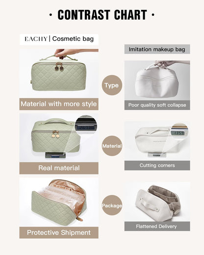 EACHY Travel Makeup Bag,Large Capacity Cosmetic Bags for Women,Waterproof Portable Pouch Open Flat Toiletry Bag Make up Organizer with Divider and Handle
