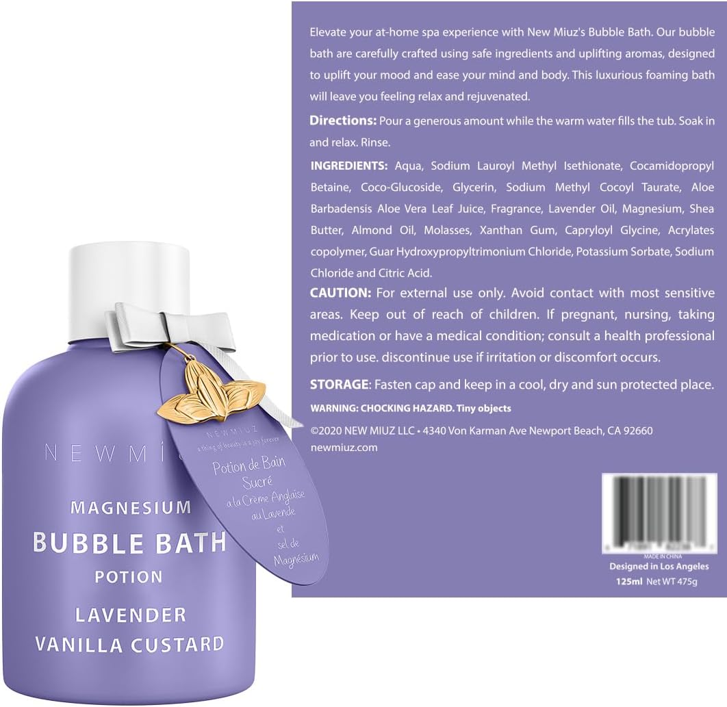 Magnesium Bubble Bath Lavender Vanilla - Luxury Long Lasting Bubble Foaming Bath For Sore Muscles - Epsom Salt Moisturizing Relaxing Stress Relief - Spa Self Care Spa Gift for Women Birthday Christmas