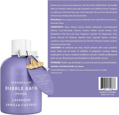 Magnesium Bubble Bath Lavender Vanilla - Luxury Long Lasting Bubble Foaming Bath For Sore Muscles - Epsom Salt Moisturizing Relaxing Stress Relief - Spa Self Care Spa Gift for Women Birthday Christmas