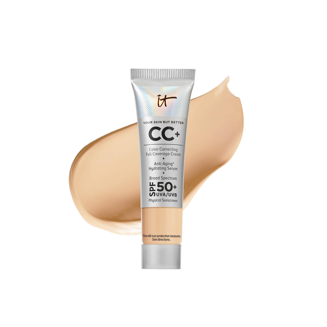 IT Cosmetics Your Skin But Better CC+ Cream Travel Size - Color Correcting Cream, Full-Coverage Foundation, Hydrating Serum &amp; SPF 50+ Sunscreen - Natural Finish - 0.4 fl oz