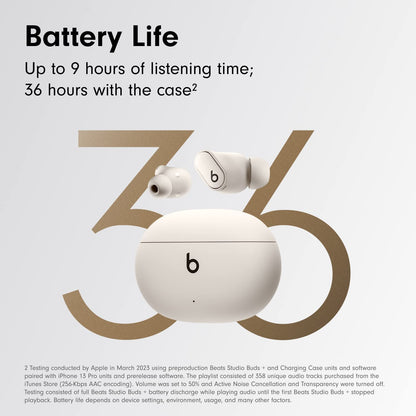 Beats Studio Buds + | True Wireless Noise Cancelling Earbuds, Enhanced Apple &amp; Android Compatibility, Built-in Microphone, Sweat Resistant Bluetooth Headphones, Spatial Audio - Ivory