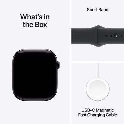 Apple Watch Series 10 [GPS 46mm] Smartwatch with Jet Black Aluminium Case with Black Sport Band. Fitness Tracker, ECG App, Always-On Retina Display, Water-Resistant