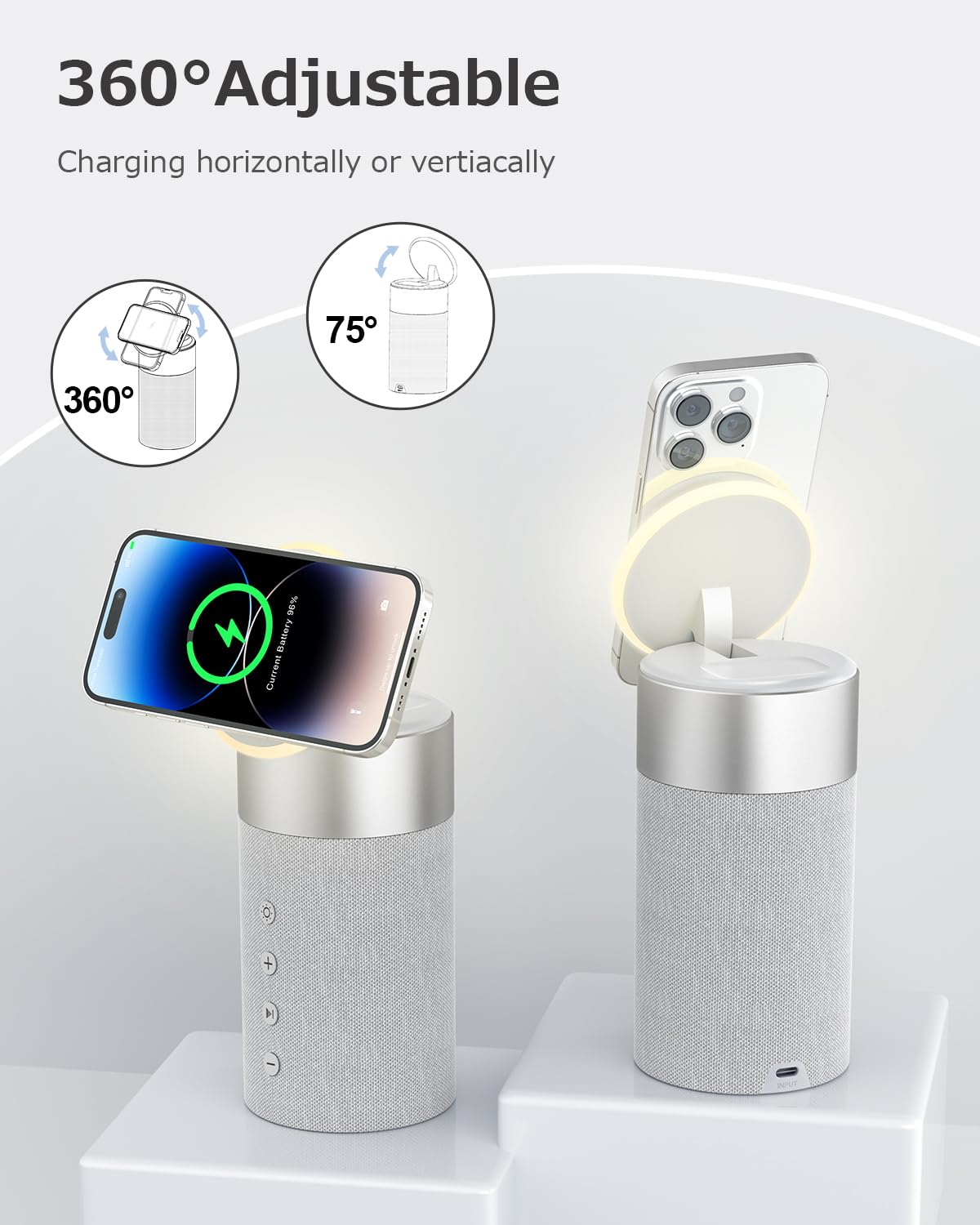 COLSUR Bluetooth Speaker, Magnetic Wireless Charger, Bluetooth Speakers with Night Light, 2 in 1 Wireless Charging Station for iPhone 16/15/14/13/12 Series, AirPods Pro/3/2（Gift Ideal）