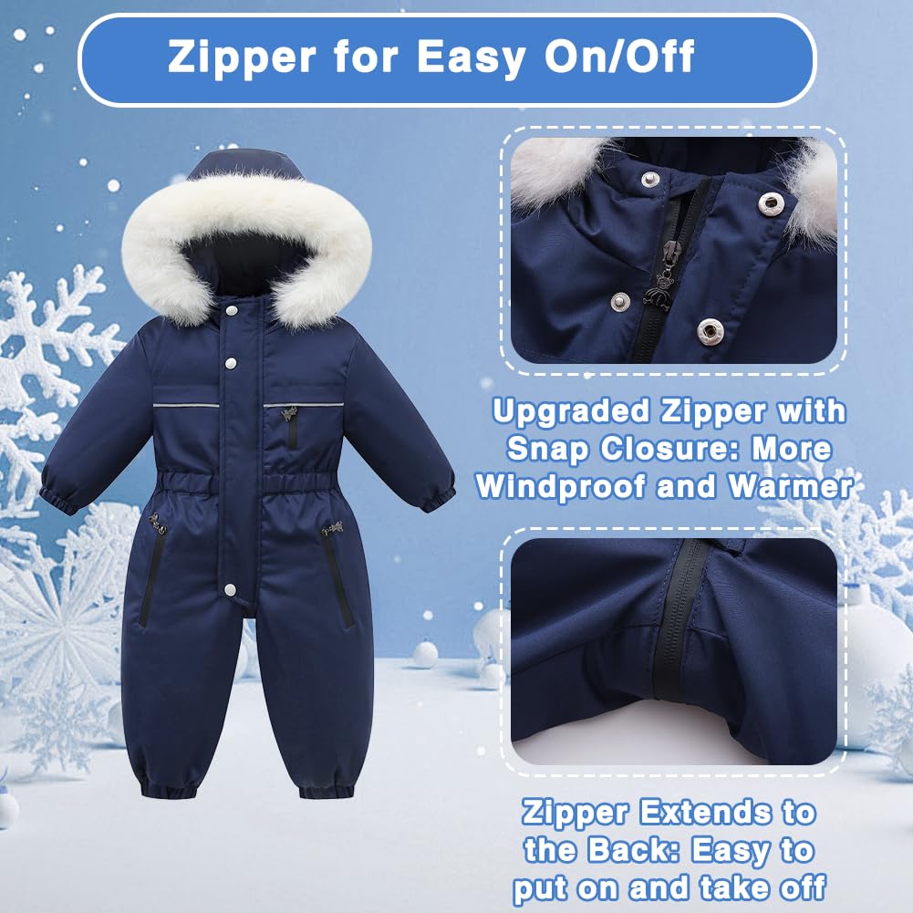 Xifamniy Toddler Snowsuit 2T 3T 4T 5T Ski Suit Baby Boy Girl Winter Clothes Coat Outwear Snow Suit Hooded Romper Jumpsuit
