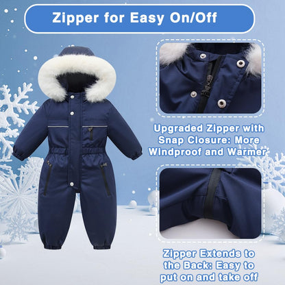 Xifamniy Toddler Snowsuit 2T 3T 4T 5T Ski Suit Baby Boy Girl Winter Clothes Coat Outwear Snow Suit Hooded Romper Jumpsuit