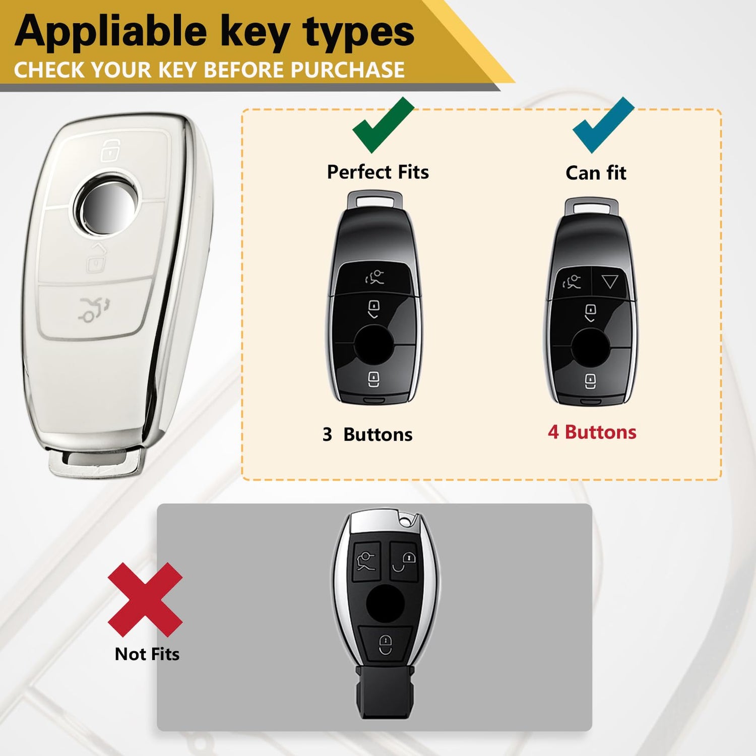Cadillac Key Fob Cover with Metal Braided Rope Keychain, Upgraded Soft Key Case for 2015-2019 Escalade CTS SRX XT5 ATS STS CT6 (5 Button) (Gold Edge)