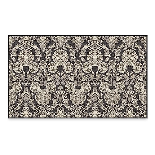 RUGGABLE Disney Traditional Mickey Mouse Washable Rug - Perfect Area Rug for Nursery Playroom Kids Room - Pet &amp; Child Friendly - Stain &amp; Water Resistant - Damask Grey 3&