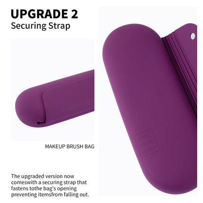 AGIKET Silicone Makeup Brush Holder Travel Cosmetic Bag：Soft Portable Cosmetic Face Brushes Holder with Upgrade Anti-Fall Out Magnetic Closure, Large Travel Makeup Brush Case - Walnut