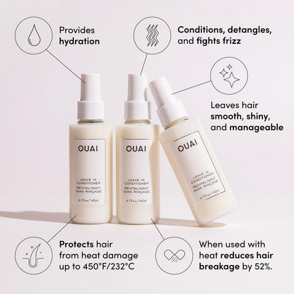 OUAI Travel Kit - Includes Travel Size Leave In Conditioner, Detox Shampoo, Fine to Medium Hair Mask, Scalp &amp; Body Scrub - Travel Size Stocking Stuffers for Women (4 Count)