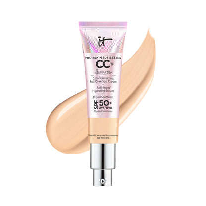 IT Cosmetics Your Skin But Better CC+ Cream Illumination - Color Correcting Cream, Full-Coverage Foundation, Hydrating Serum &amp; SPF 50+ Sunscreen Radiant Finish 1.08 fl oz