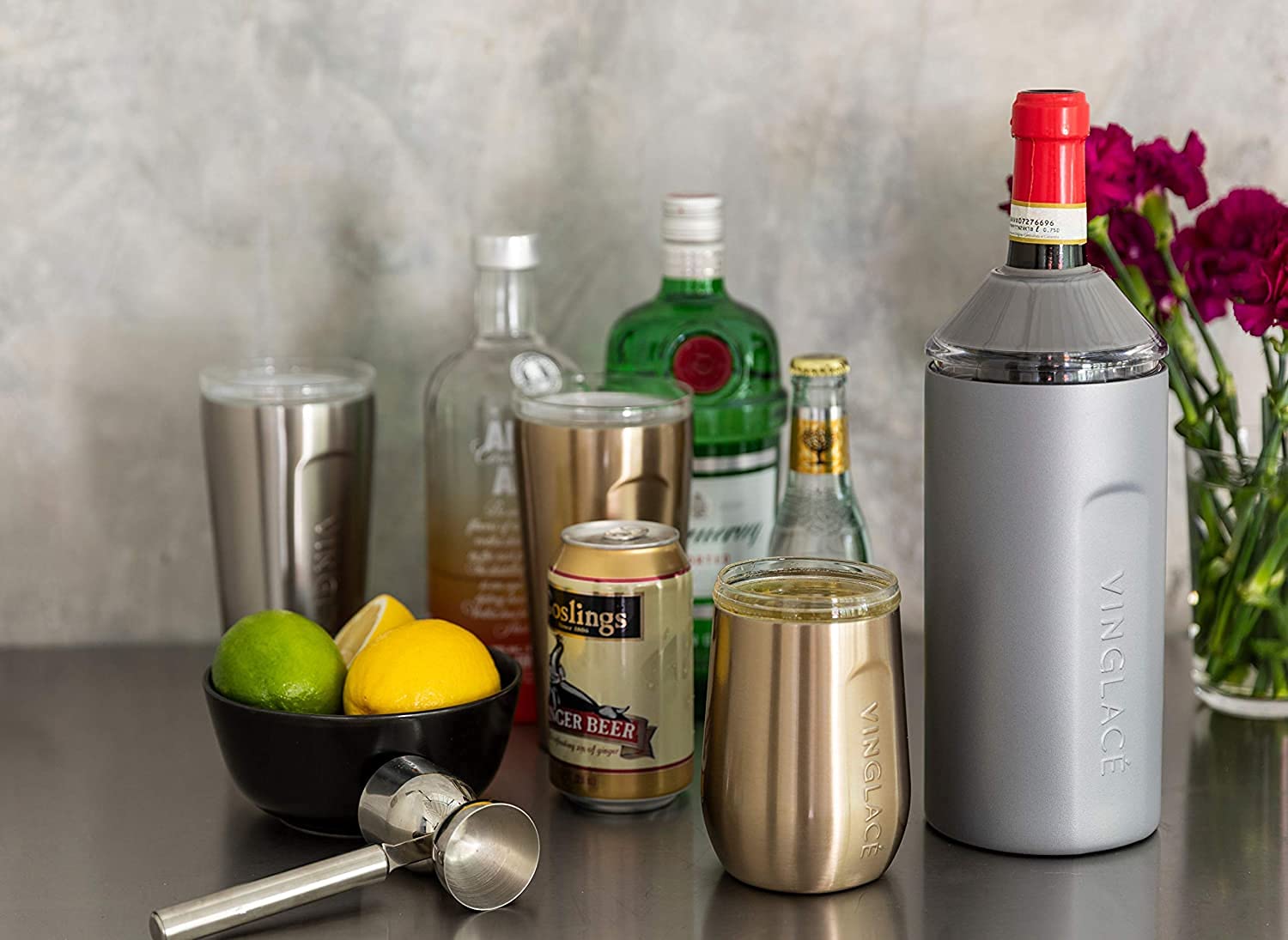 Vinglacé Wine Bottle Chiller- Portable Champagne Insulator- Stainless Steel Wine Cooler Sleeve, White