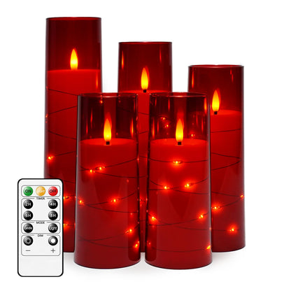 Flameless LED Candles with Timer 5 Pc Flickering Flameless Candles for Romantic Ambiance and Home Decoration Stable Acrylic Shell,with Embedded Star String，Battery Operated Candles（Grey）